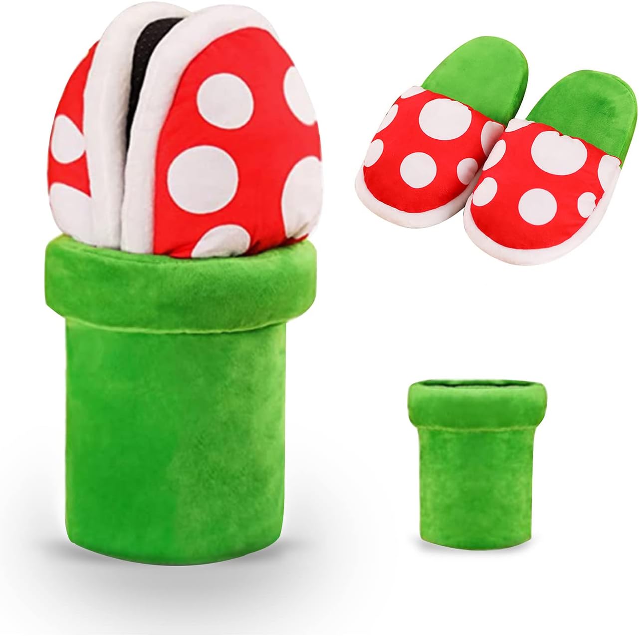 Piranha Plant Slippers – Niedliche Cartoon Hausschuhe mit Grüner Blumentopfhalterung 🌱👢